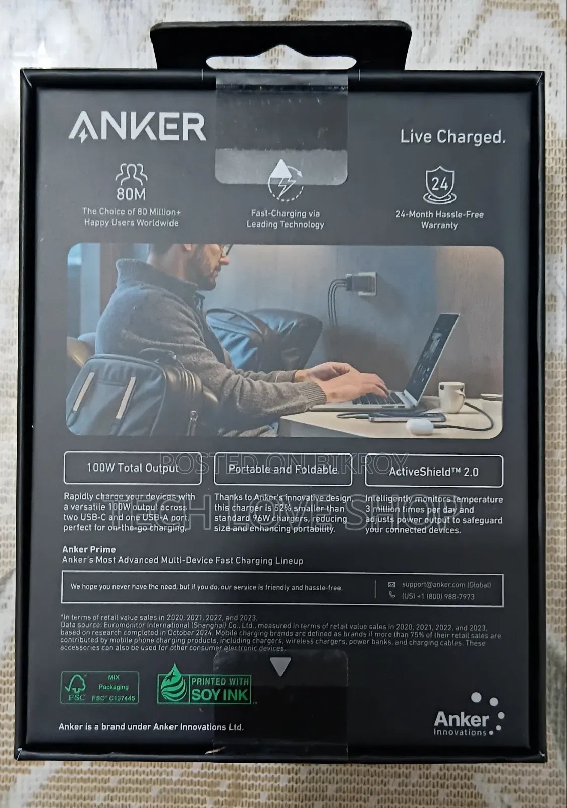 Anker Prime 100W GaN Charger + 100W Cable Combo (US Import, Sealed)