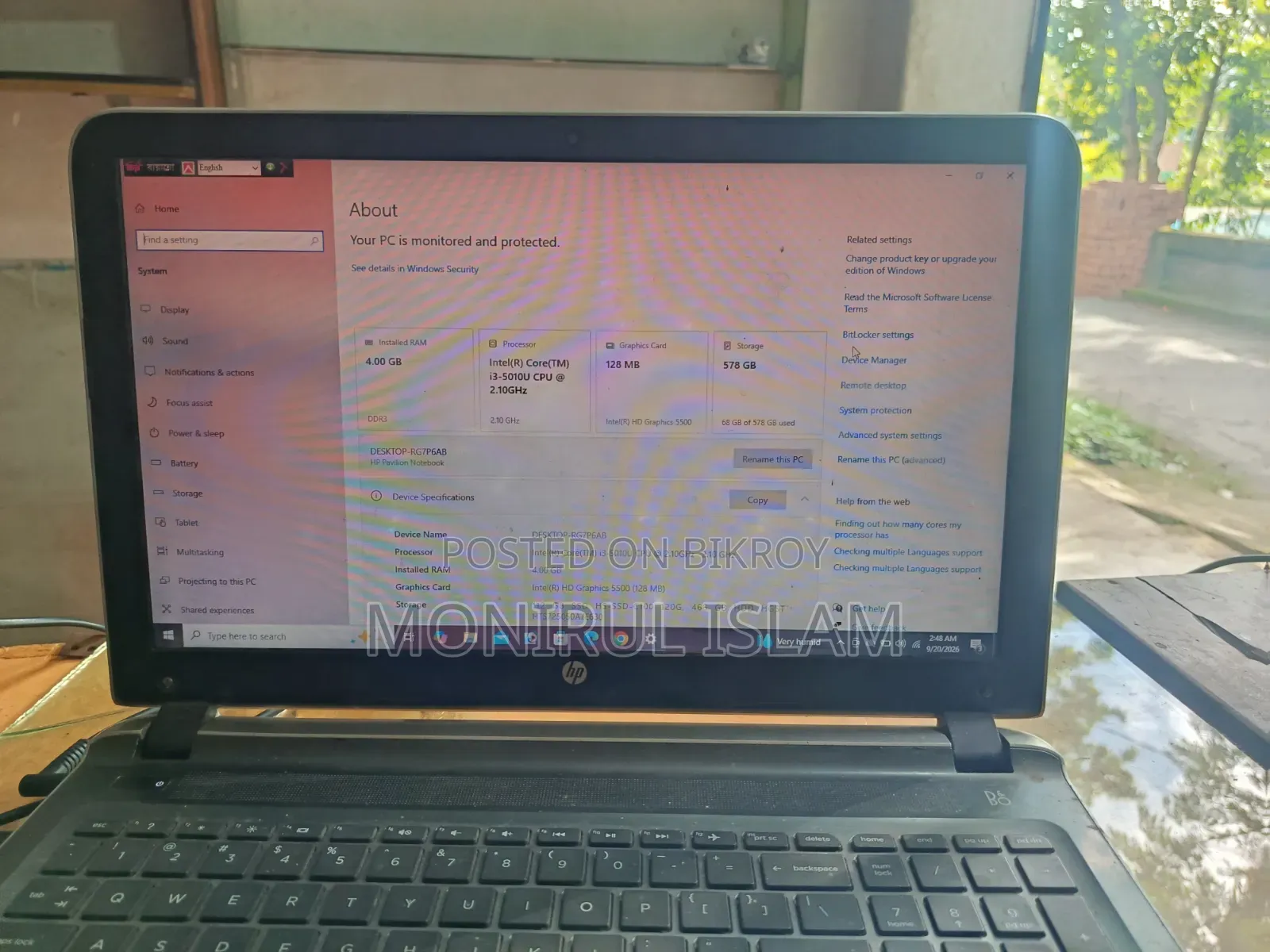 Laptop HP 15 4GB Intel Core i3 SSD 500GB