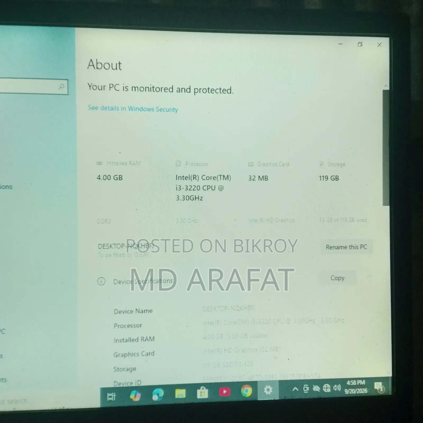 Desktop Computer 4GB Intel Core i3 SSD 140GB