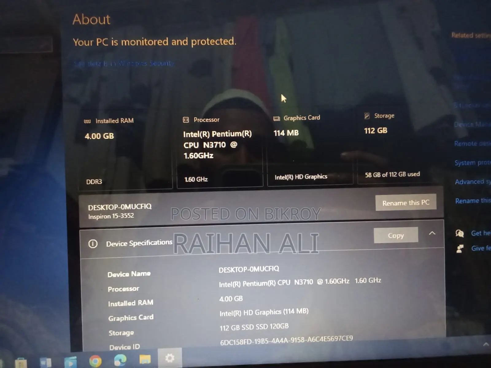 Laptop Dell Inspiron 15 3552 4GB Intel Core 2 Quad SSD 128GB