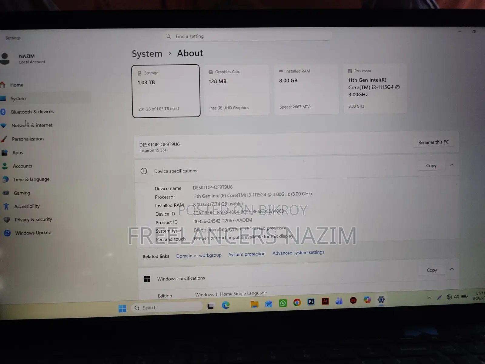Laptop Dell Inspiron 15 3535 8GB Intel Core i3 SSHD+SSD 1T