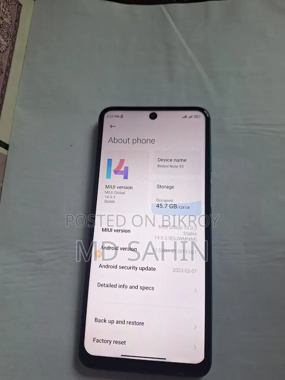 শাওমি রেডমি নোট ৯ প্রো ১২৮ জিবি ব্লু