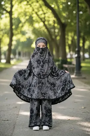 Girls Free Size Khimar and Plazoo Set