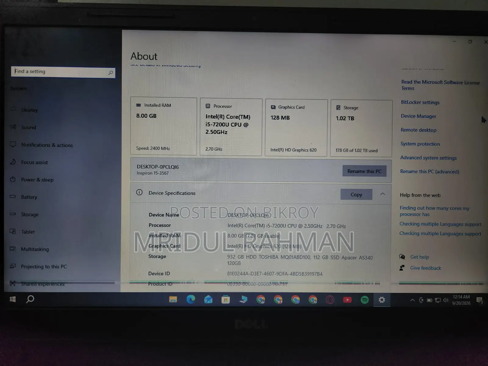 Laptop Dell Inspiron 15 3567 8GB Intel Core i5 SSD 1TB