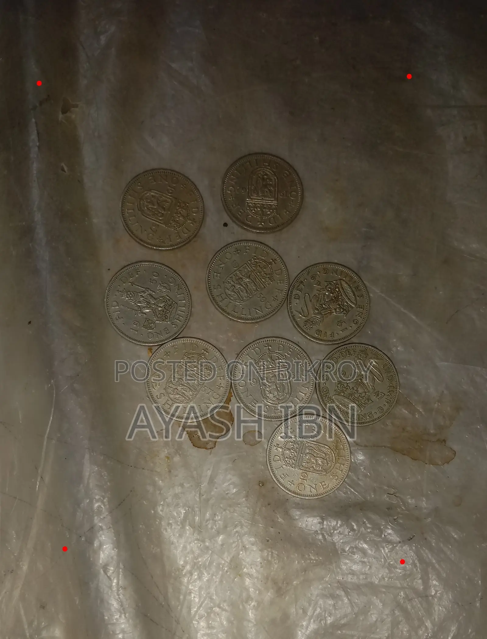 ১৯ পিস ইউকে কয়েন - ৯ ওয়ান শিলিং ১৯৪৭-৬৬ + ১০ ফাইভ পেন্স ১৯৯০।