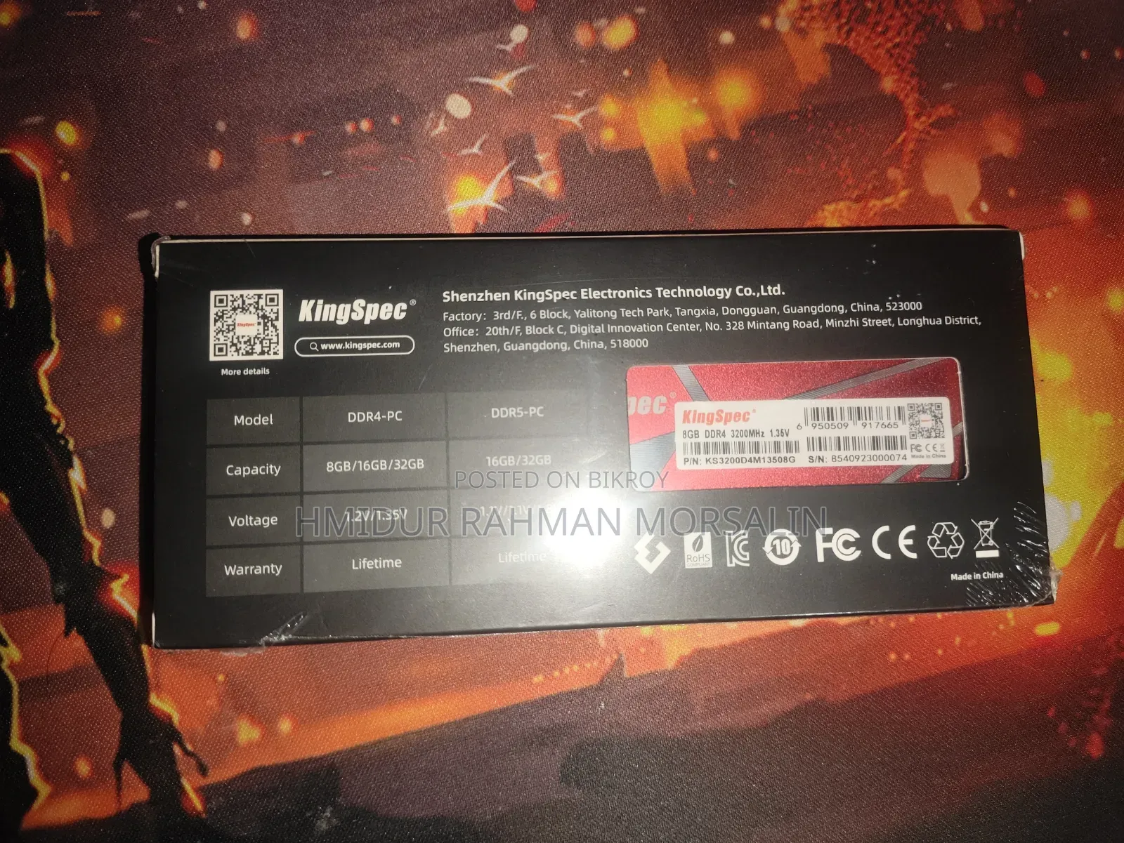 KingSpec 8GB DDR4 3200MHz Desktop RAM (Full Intact Box)