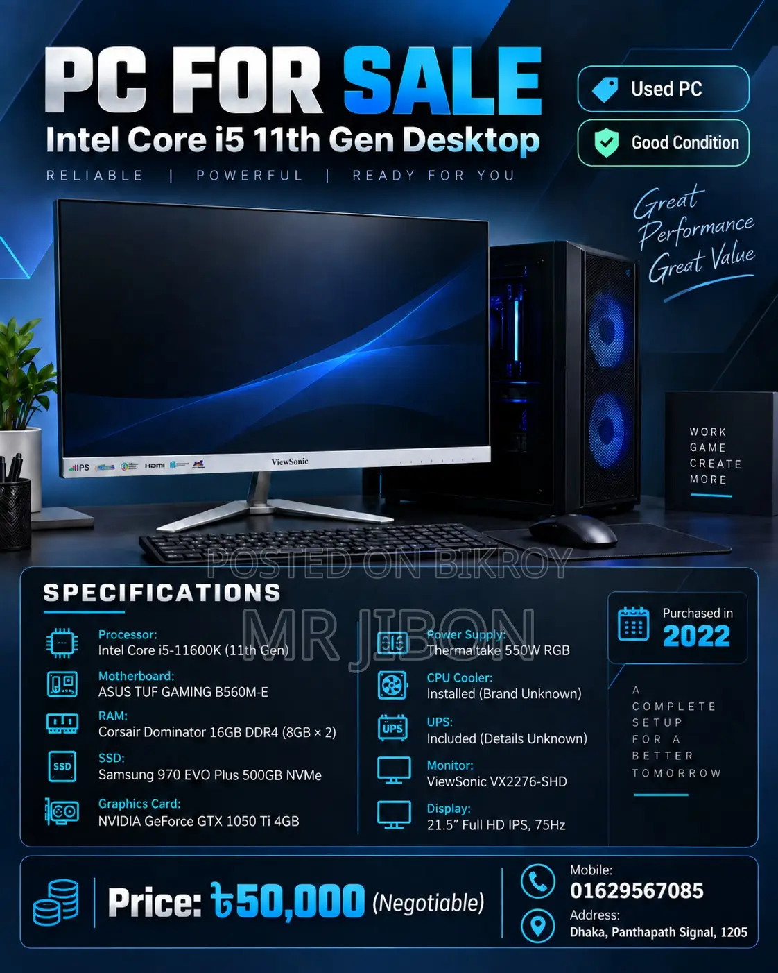 Desktop Computer 16GB Intel Core i5 SSD 500GB