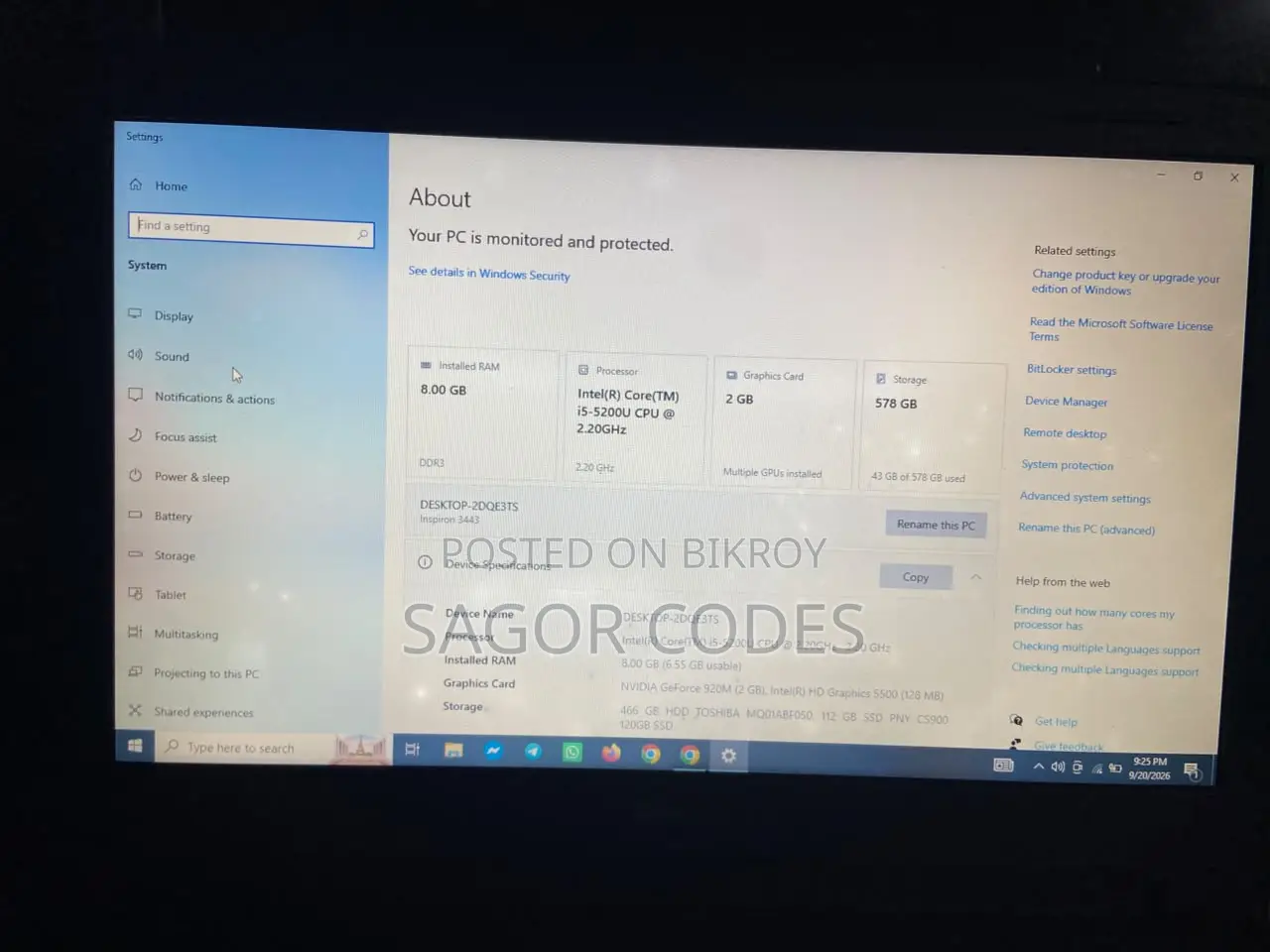Laptop Dell Inspiron 3443 8GB Intel Core i5 HDD 500GB