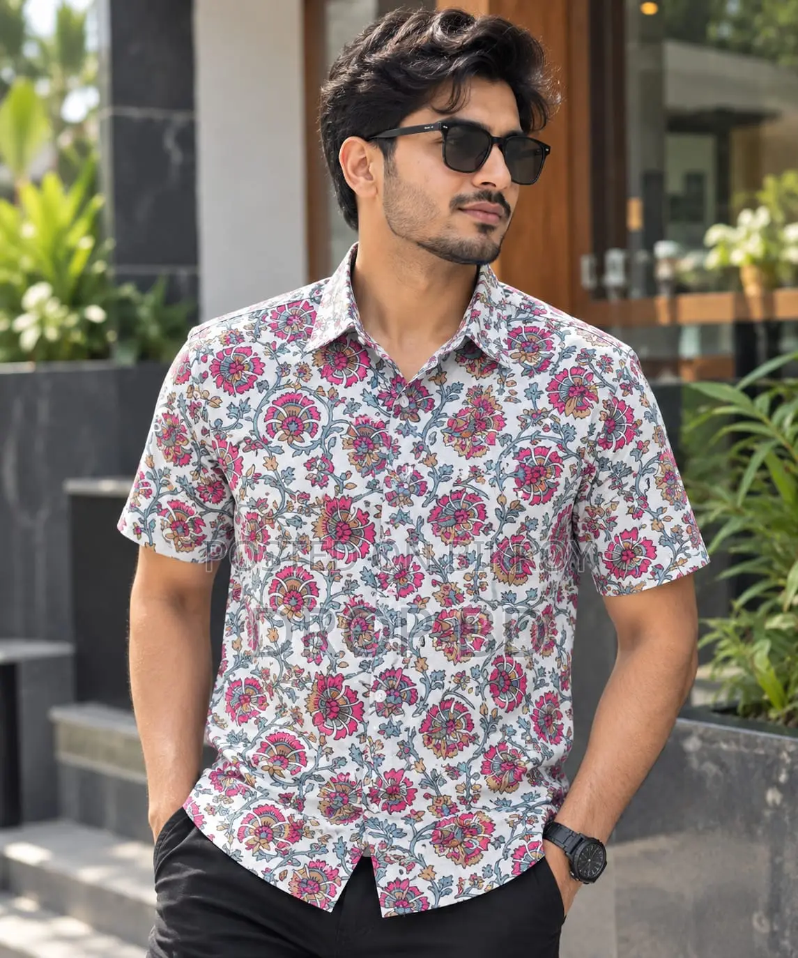 প্রিন্ট শার্ট কটন হাফ স্লিভ ফর মেনস