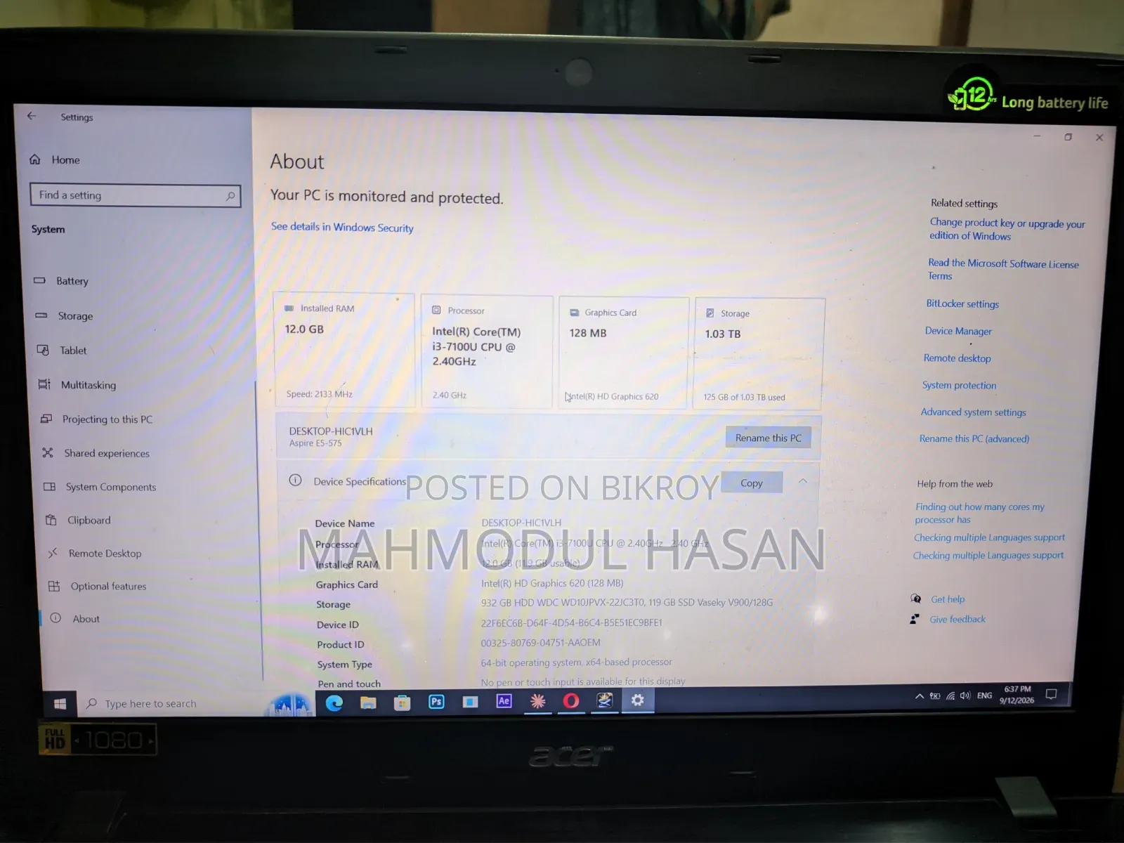Laptop Acer Aspire E5-575 12GB Intel Core i3 HDD+SSD 1T