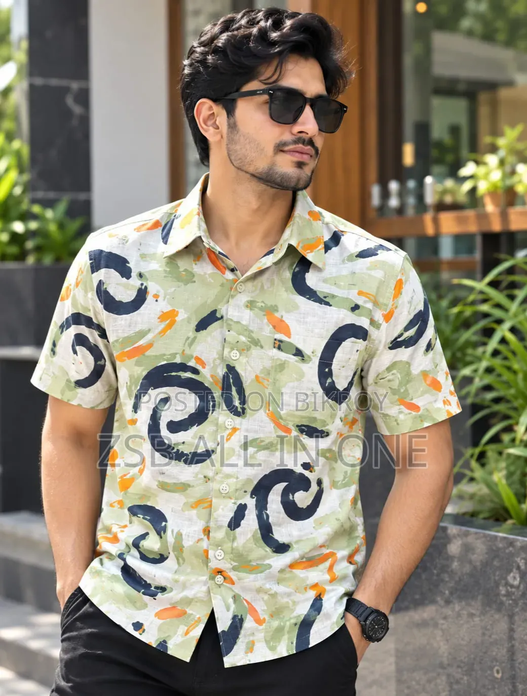 প্রিন্ট শার্ট কটন হাফ স্লিভ ফর মেনস