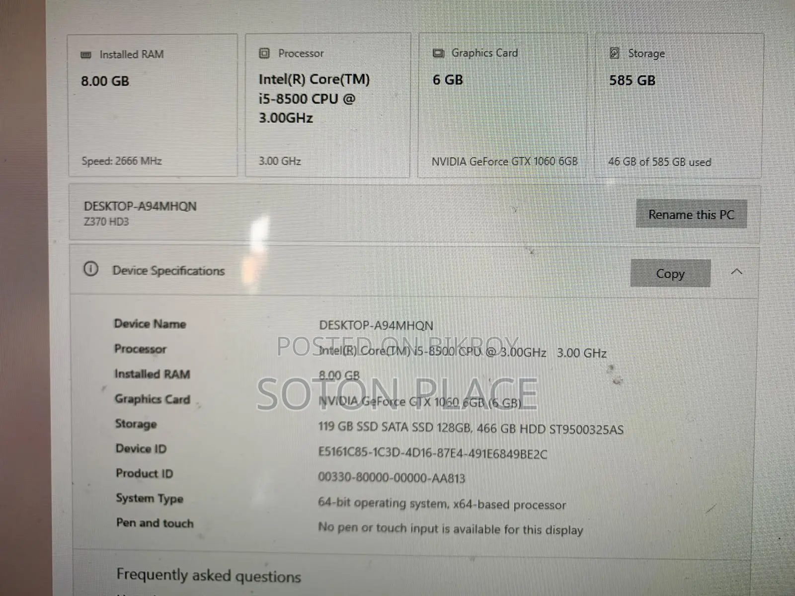 Desktop Computer Gigabyte 8GB Intel Core i5 SSD 128GB