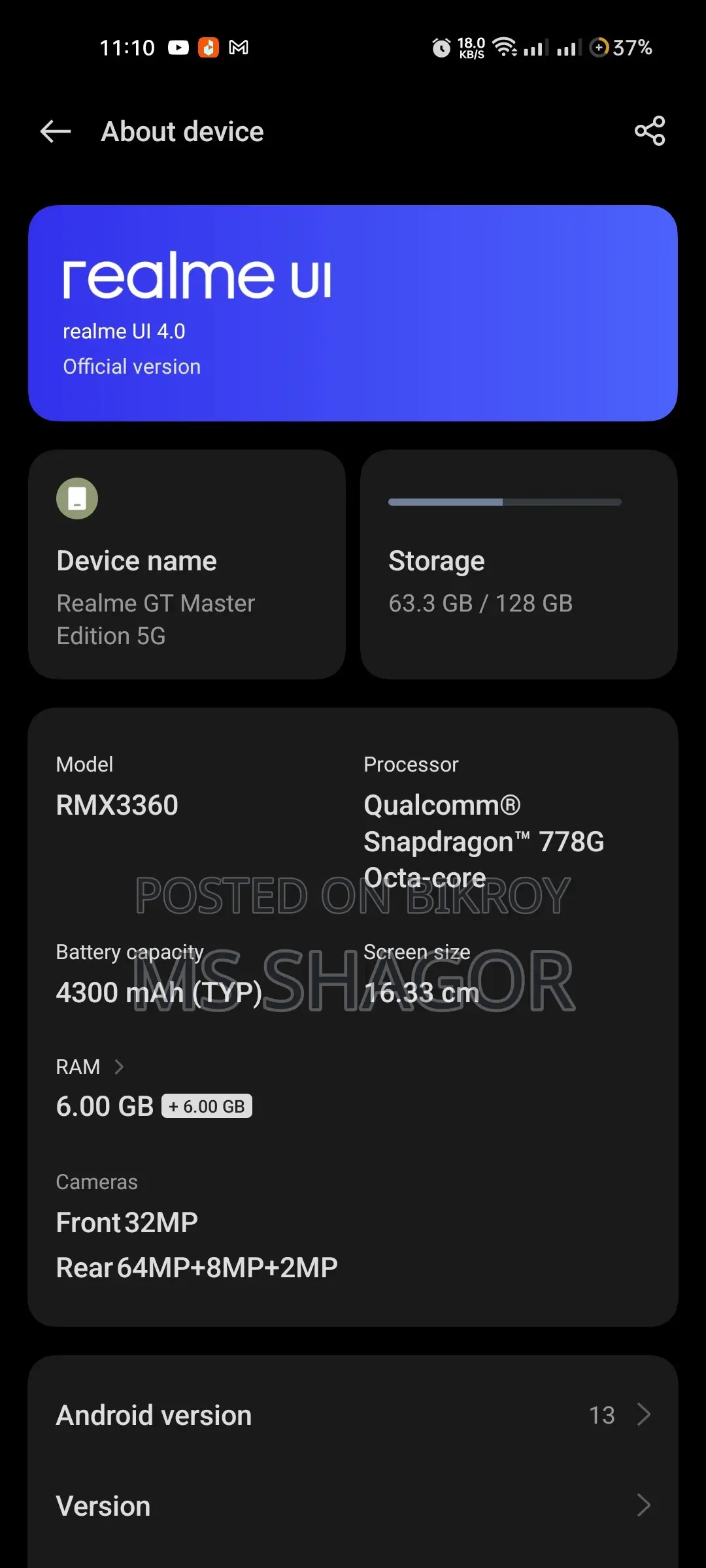 Realme GT Master Edition 128 GB Gray