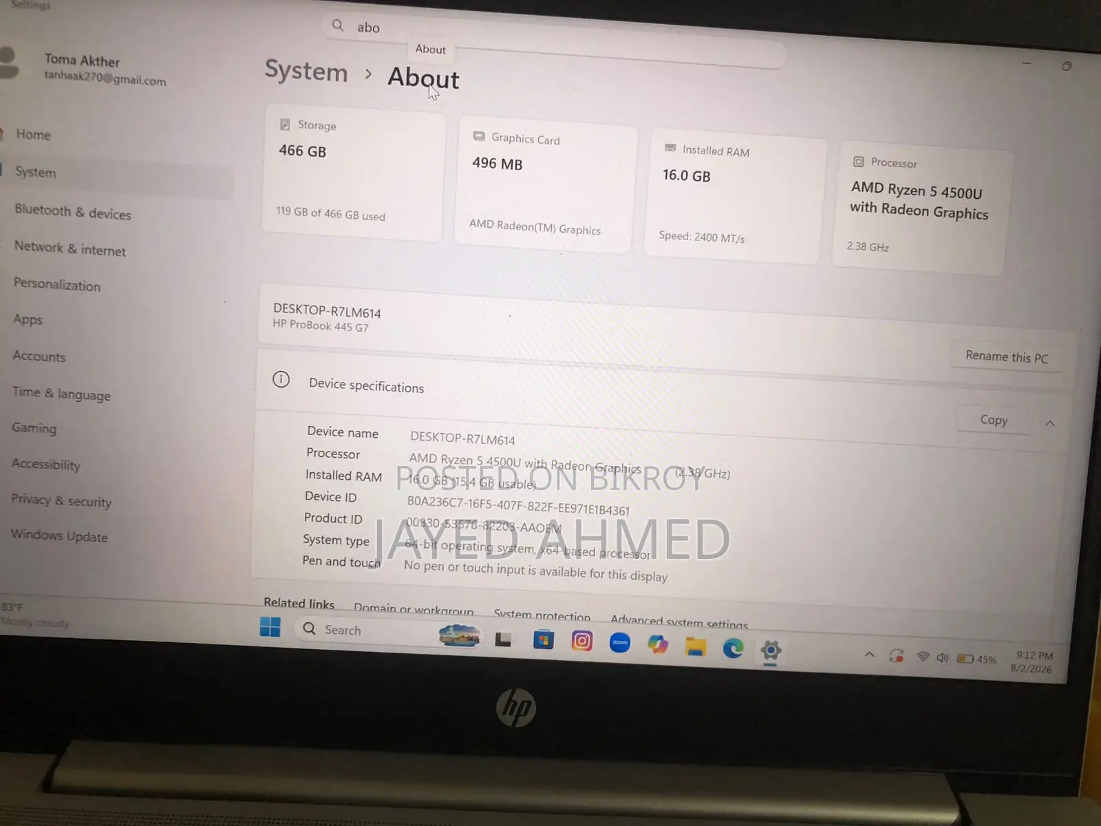 Laptop HP ProBook 445 G7 16GB AMD Ryzen 5 SSD 512GB