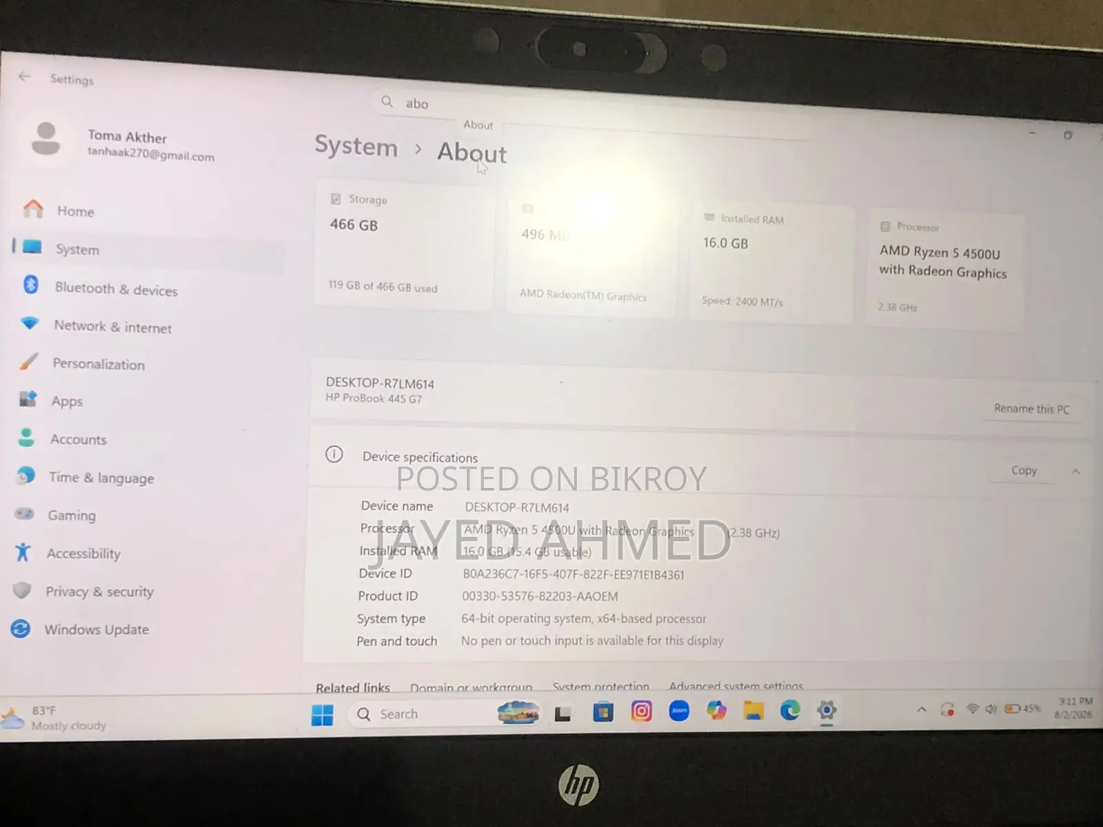 Laptop HP ProBook 445 G7 16GB AMD Ryzen 5 SSD 512GB