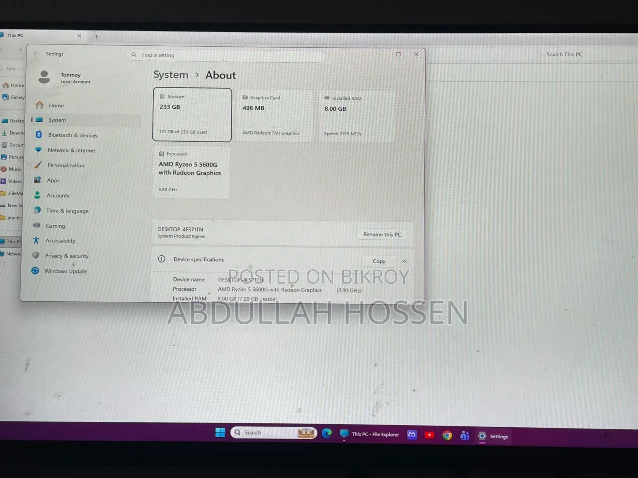 Desktop Computer Asus 8GB AMD Ryzen SSD 256GB