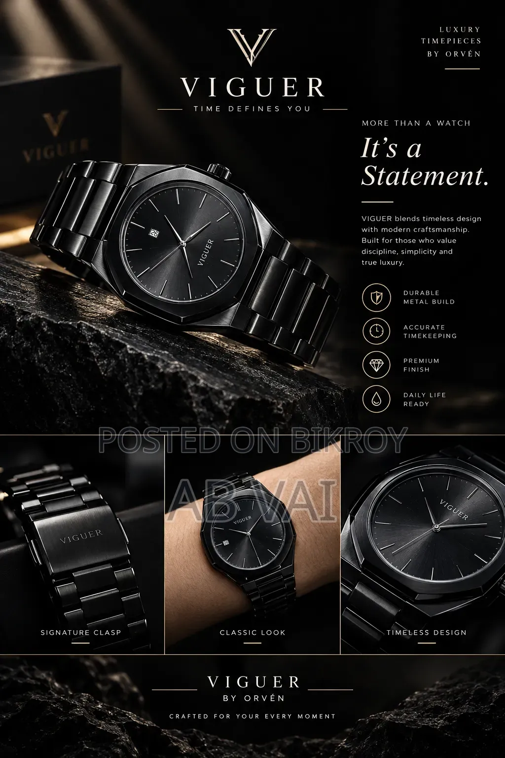 ⌚ VIGUER Premium Black Luxury Watch — Only 850৳