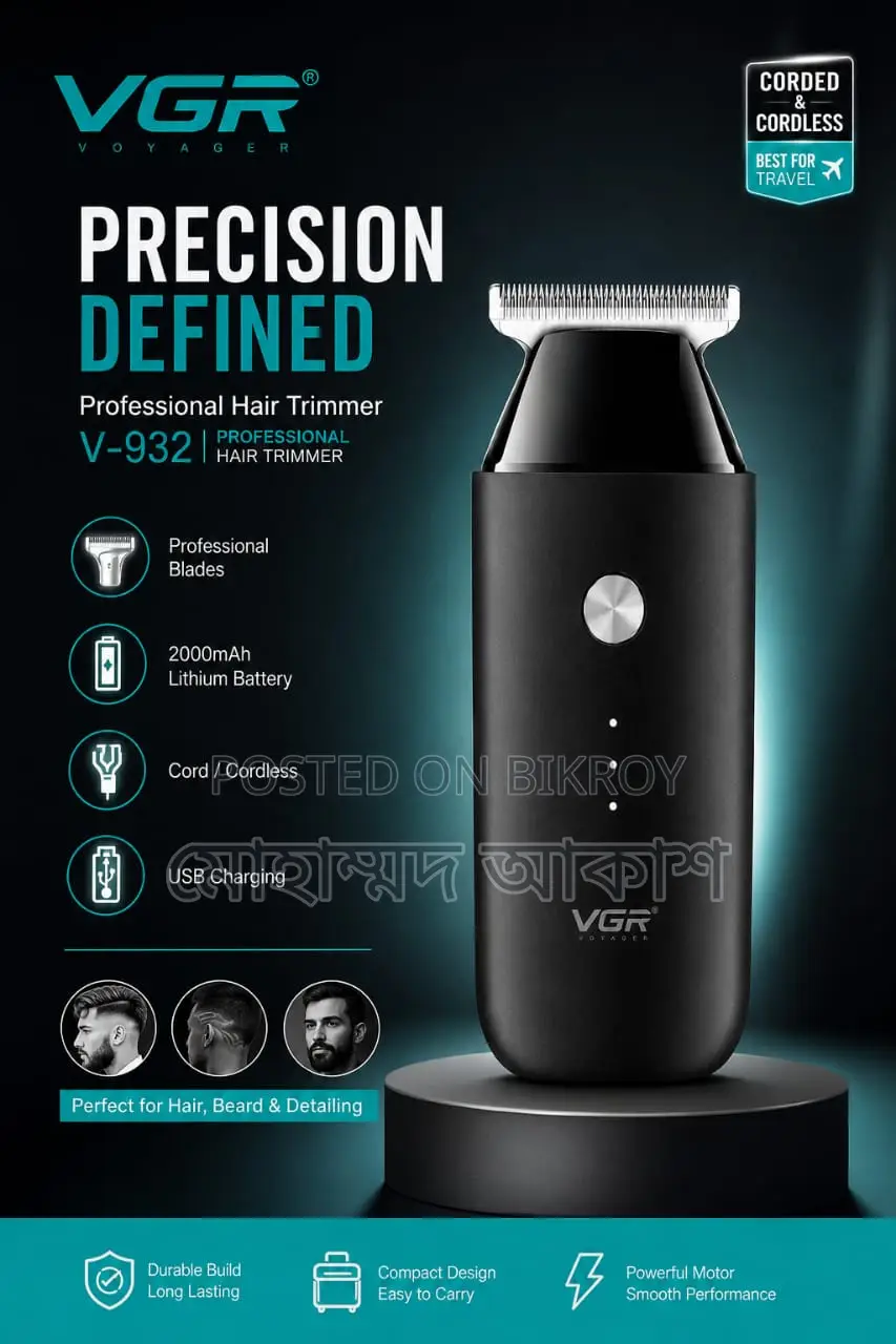 VGR V932 Professional Cordless Hair Trimmer Premium Precision Grooming