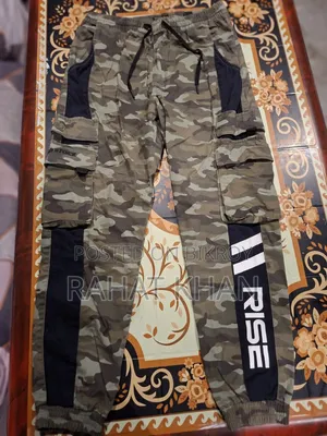 RISE Camo Cargo Joggers + Light-Wash Denim Jeans