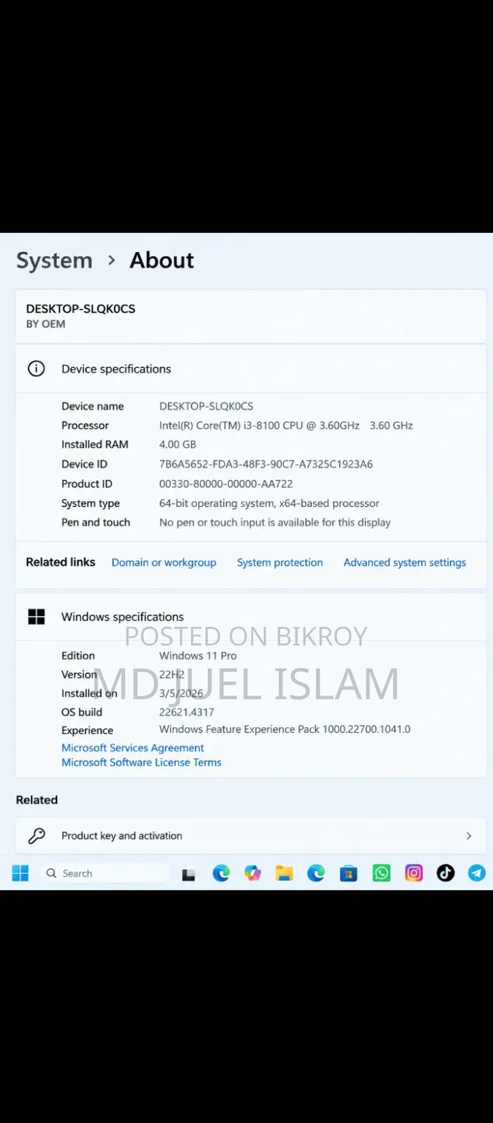 Desktop Computer 4GB Intel Core i3 512GB SSD