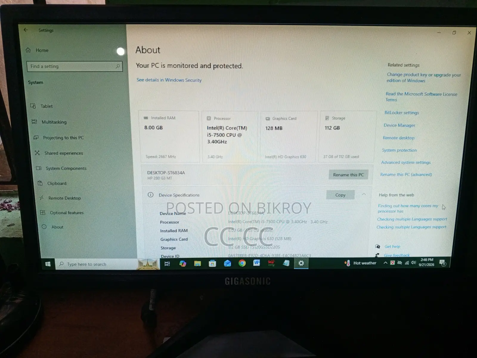 Desktop Computer HP 280 G3 8GB Intel Core i5 SSD 128GB