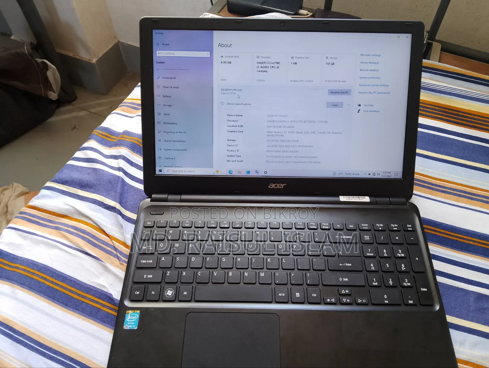 Laptop Acer Aspire E1-572G 4GB Intel Core i5 SSD 128GB
