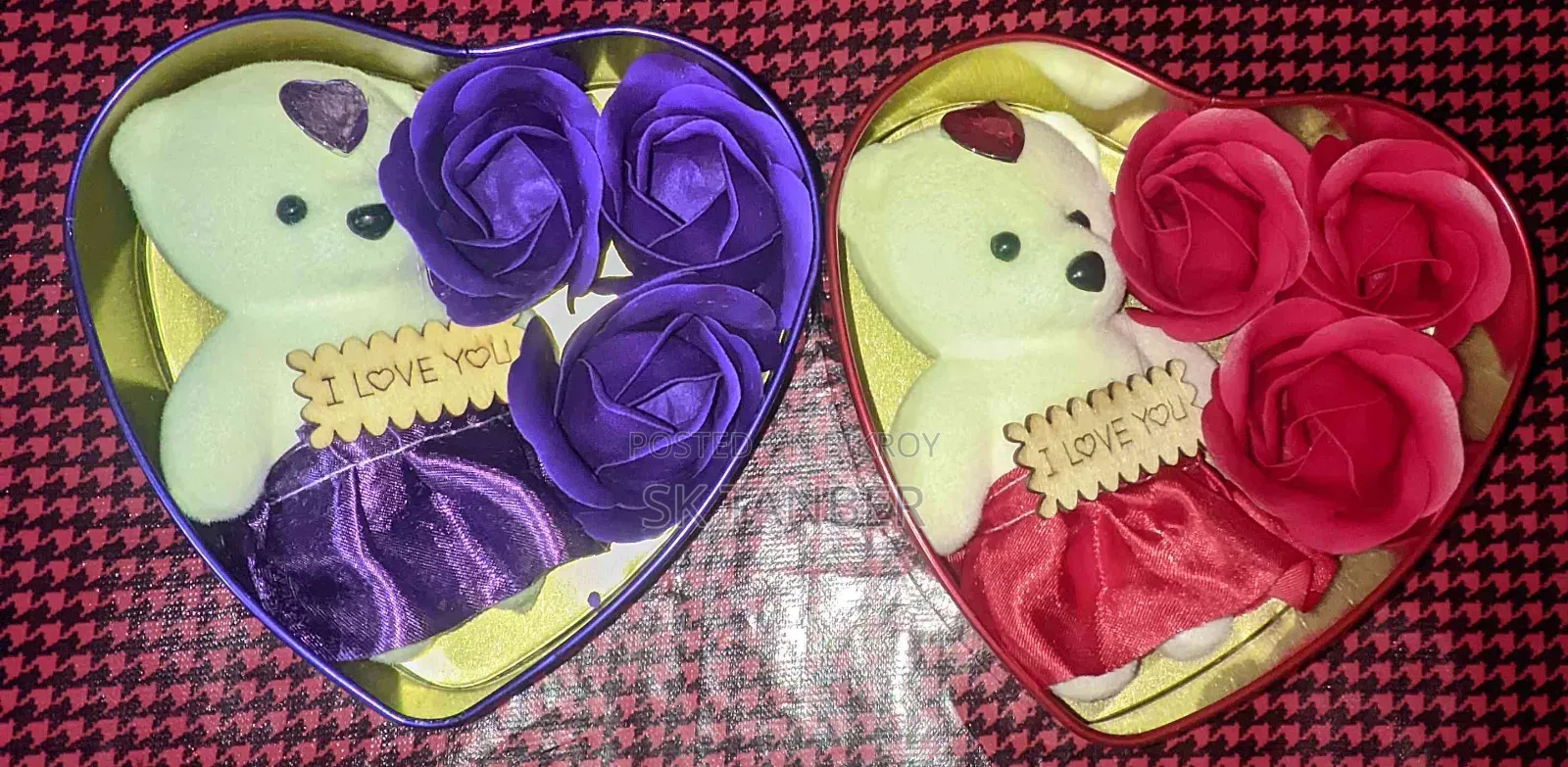 Valentine Love Gift Box Set with Teddy Bear and 3 Artificial Roses