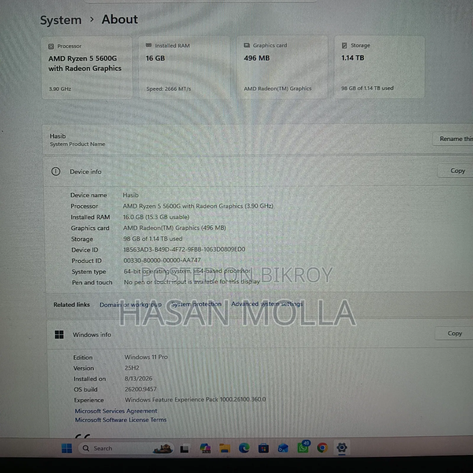 Desktop Computer Asus 16GB AMD Ryzen 5 HDD+SSD 256GB