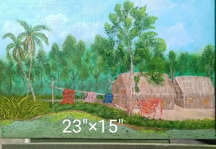 অরিজিনাল হাতে আঁকা গ্রামীণ ল্যান্ডস্কেপ - ২৫x১৫ ইঞ্চি অ্যাক্রিলিক ক্যানভাস