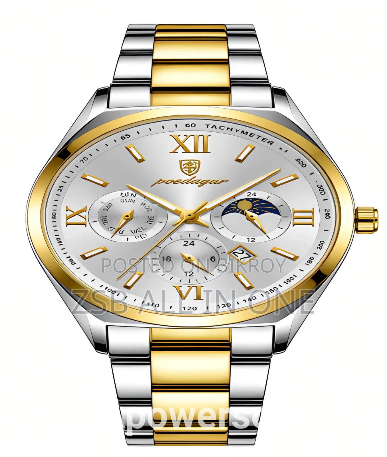 Men’s Two-Tone Quartz Watch – Silver Dial With Gold Accents