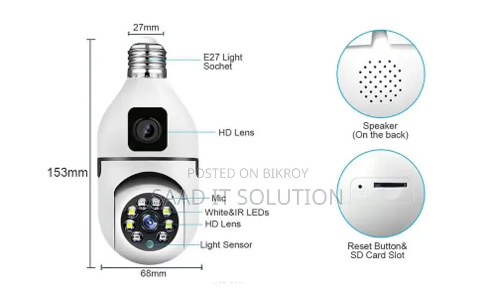 V380 Pro SQ002 3MP Bulb Camera Wi-Fi IP Camera