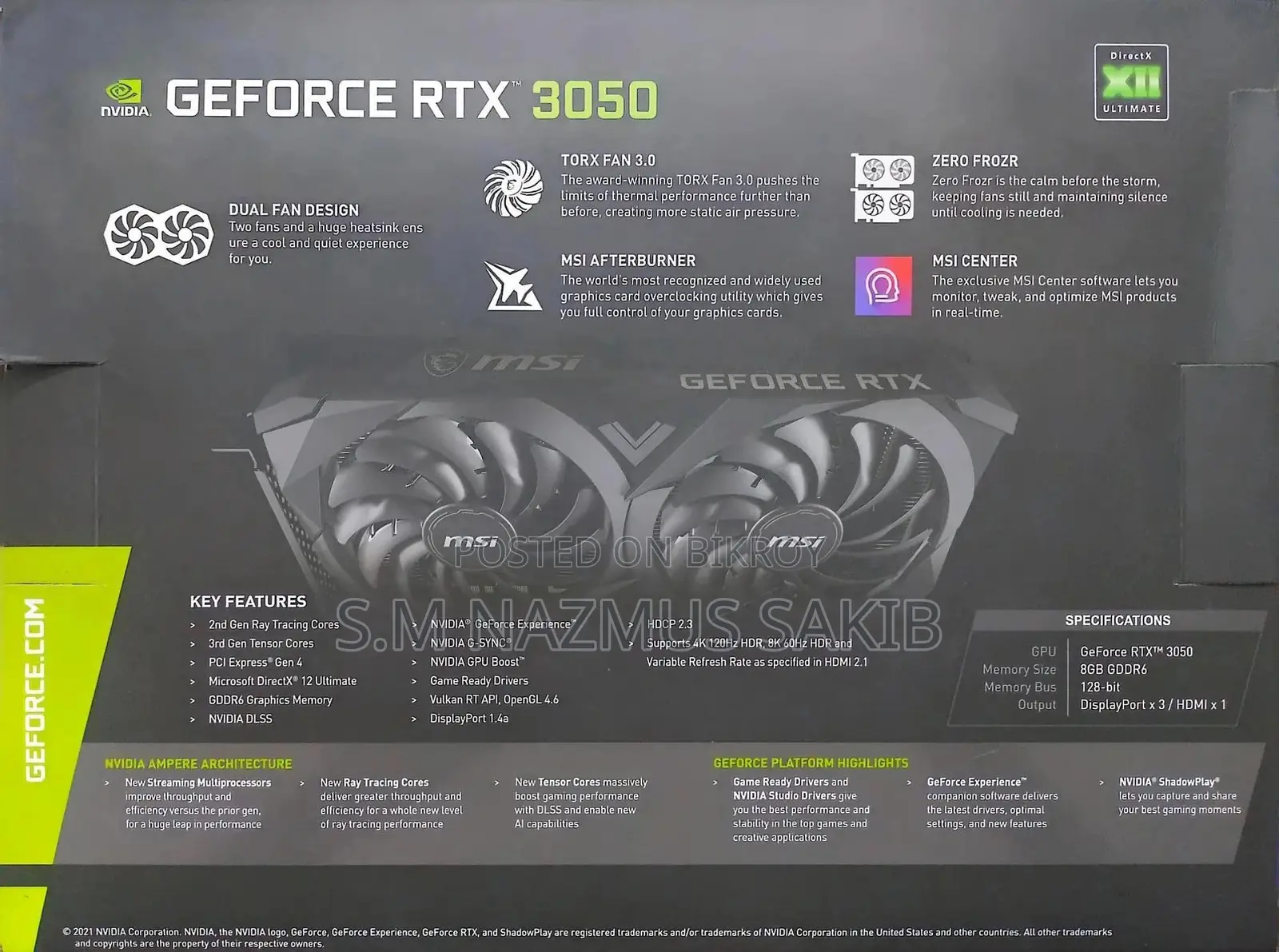 Nvidia Geforce RTX 3050 - Msi Ventus 2x 8gb Oc Variant