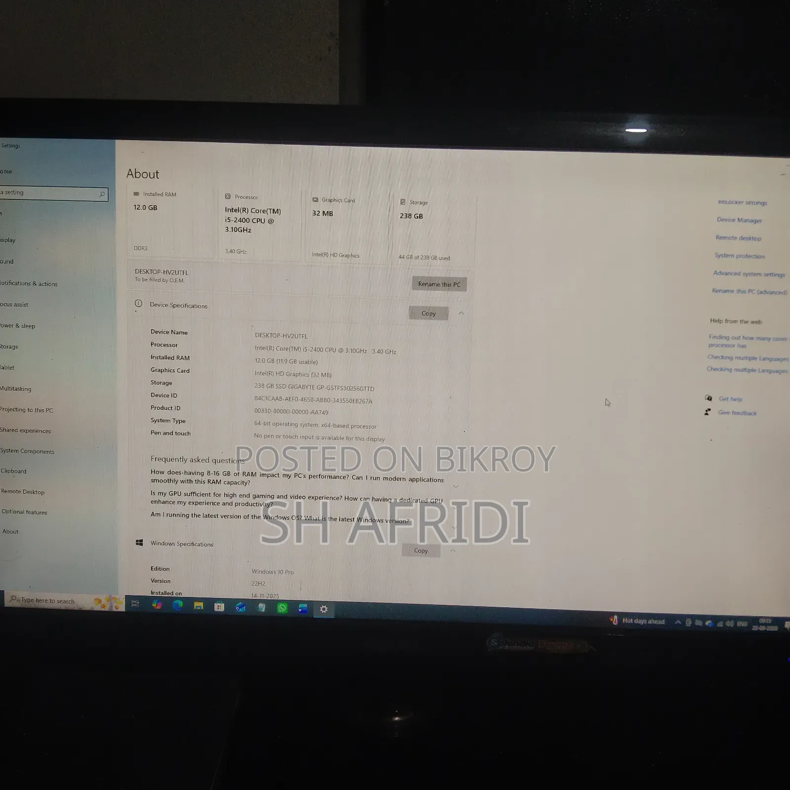 Desktop Computer Asus A4110 12GB Intel Core i5 SSD 256GB