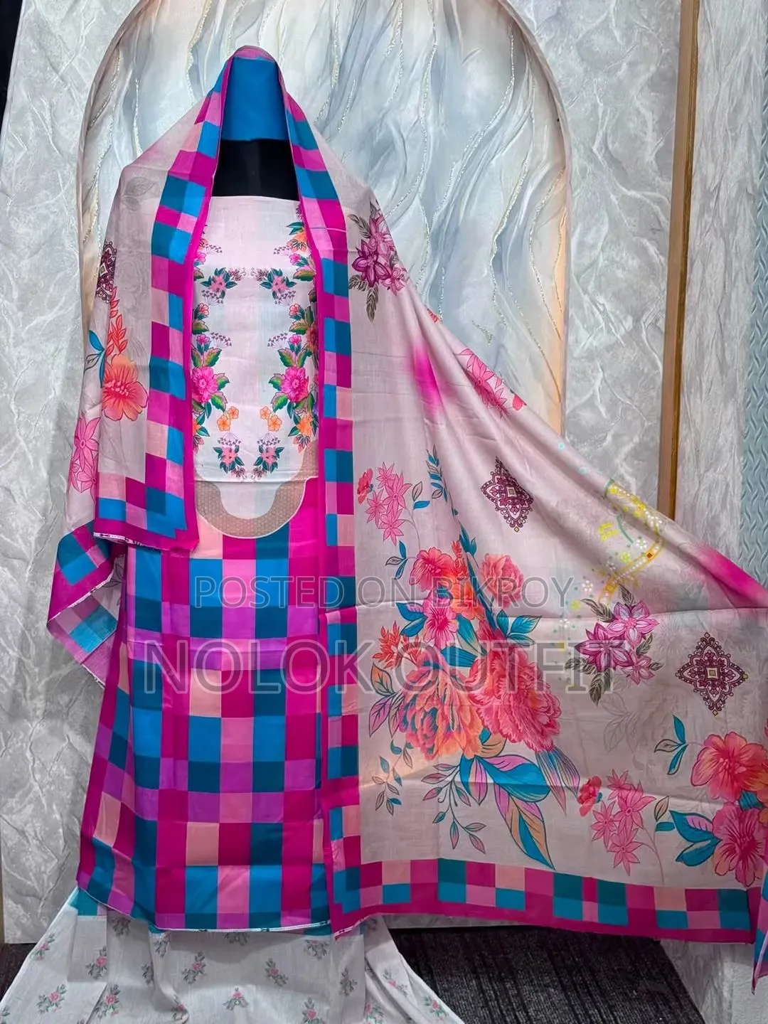 Pakistani Inspired Mysore Silk and Coco Print Three Piece