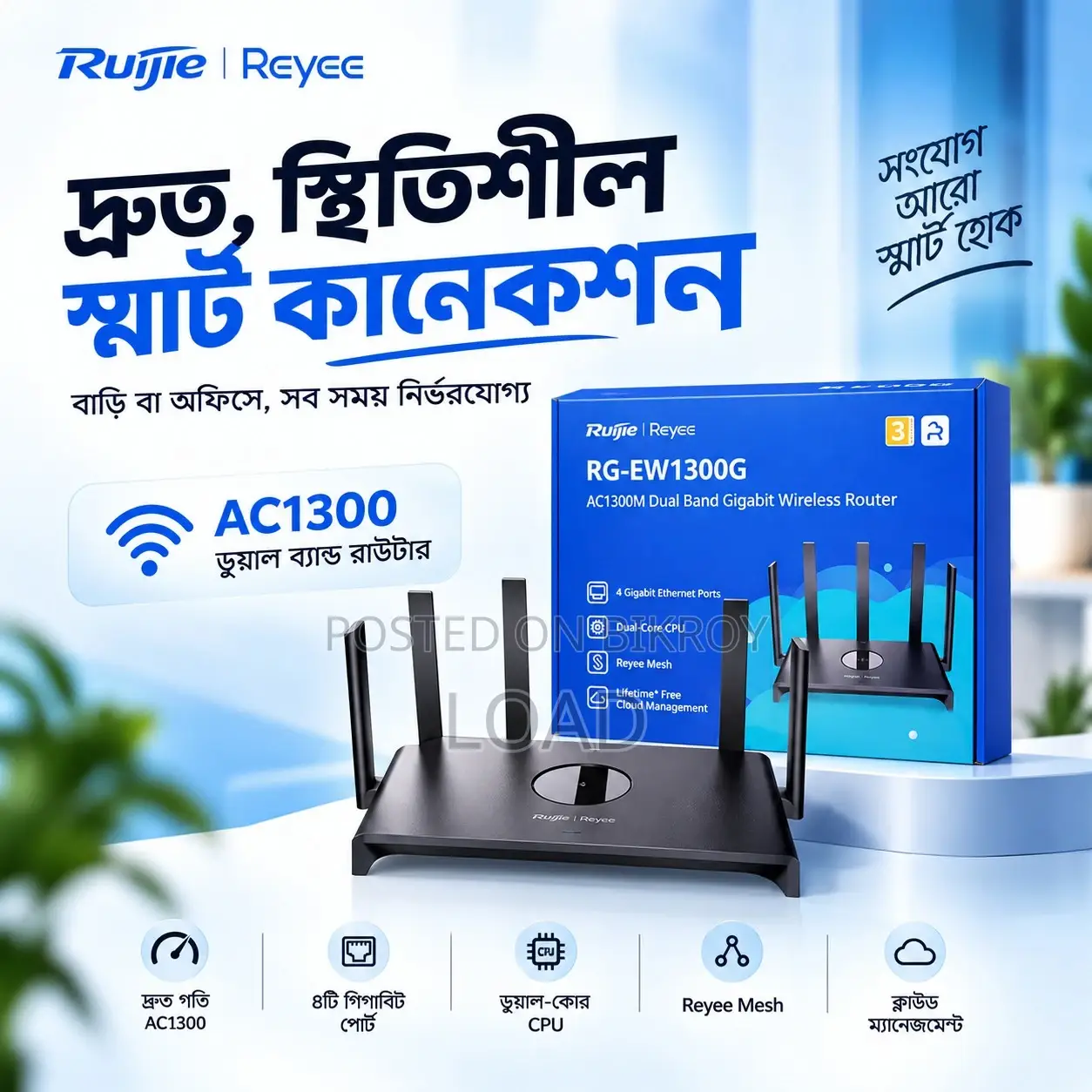 Ruijie RG-EW1300G 1300M ডুয়াল-ব্যান্ড গিগাবিট ওয়াইফাই রাউটার