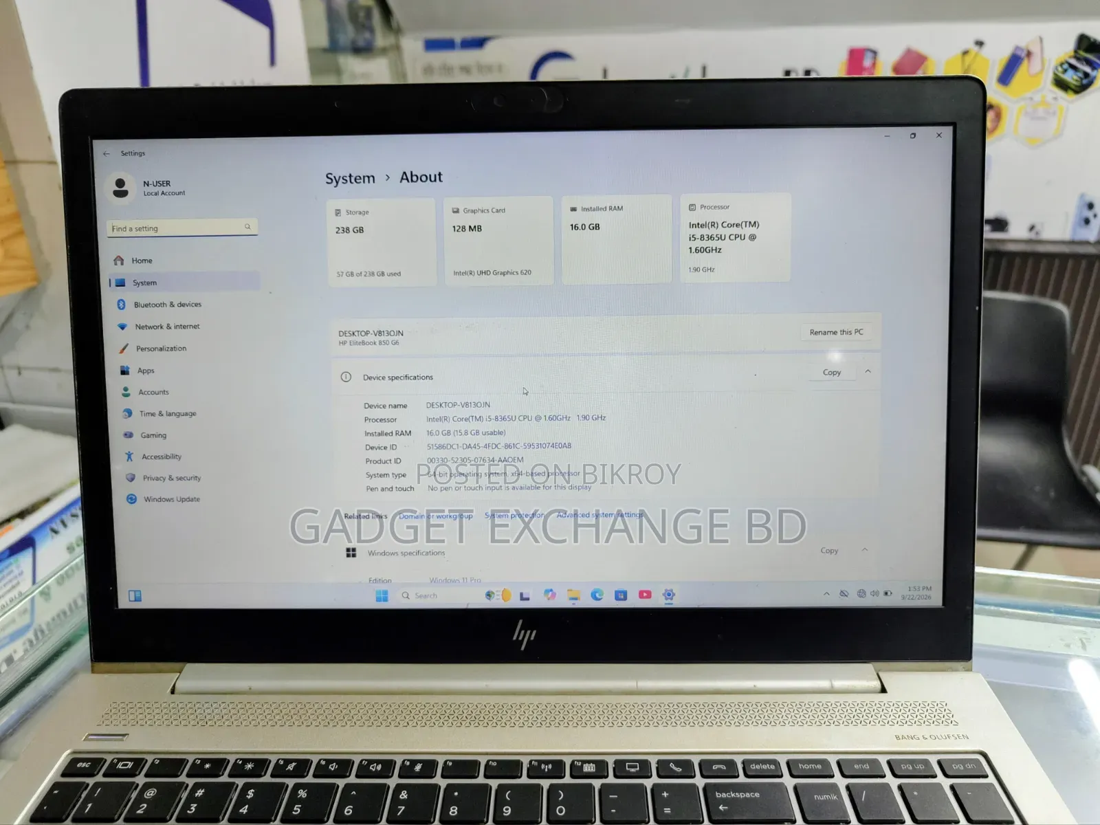 Laptop HP EliteBook 850 G6 16GB Intel Core i5 SSD 256GB