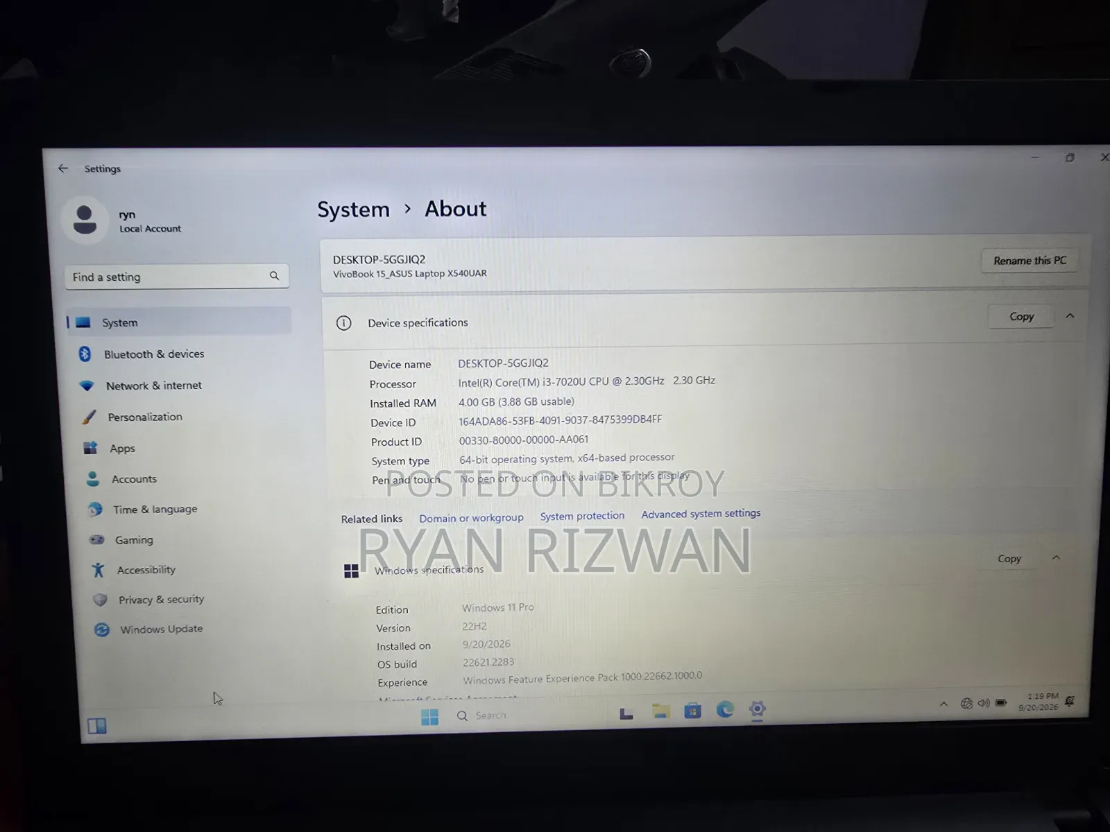 Laptop Asus VivoBook 15 X540NA 4GB Intel Core 3 HDD 500GB