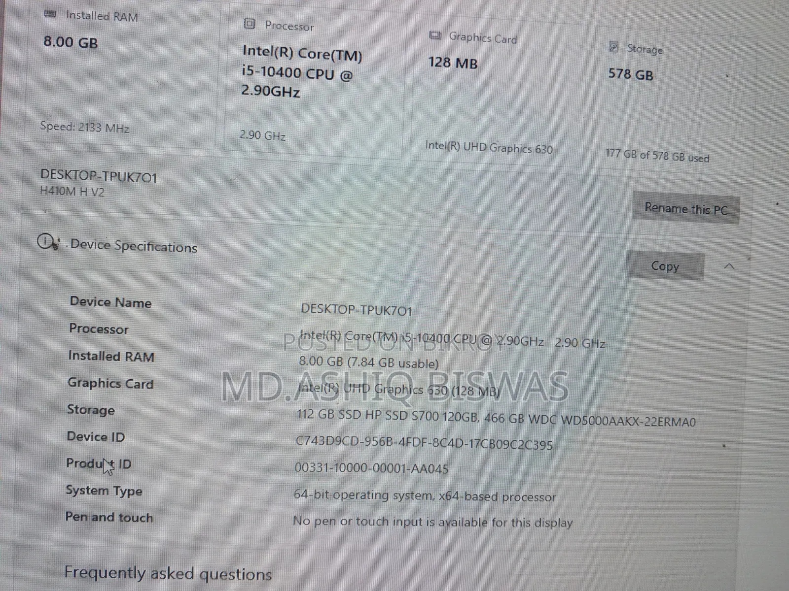 Desktop Computer Gigabyte 8GB Intel Core i5 HDD+SSD 500GB