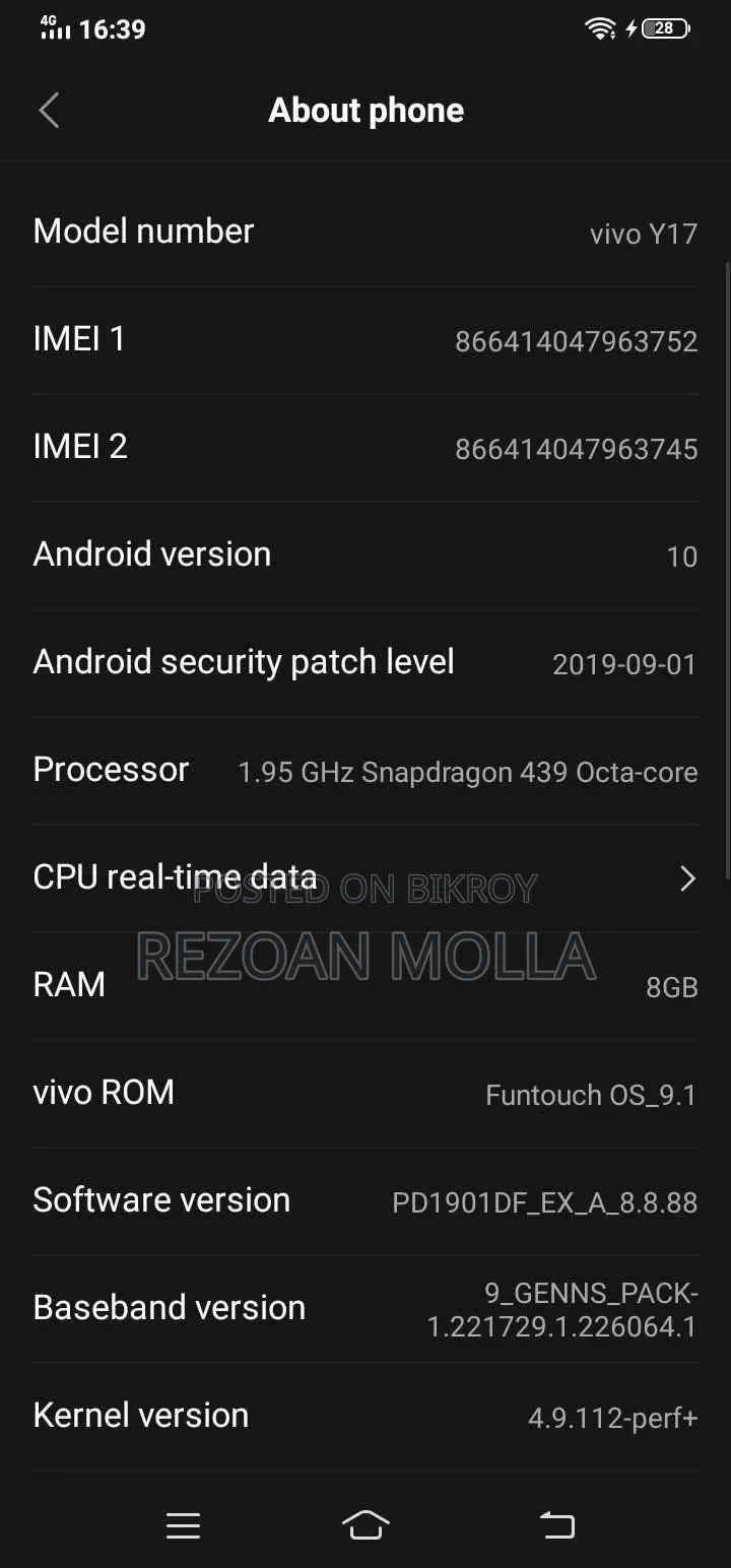 Vivo Y17 128 GB Silver