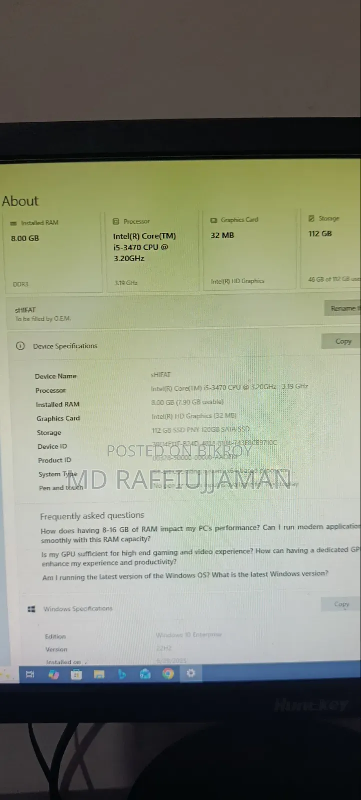 Desktop Computer Asus 8GB Intel Core i5 HDD+SSD 512GB