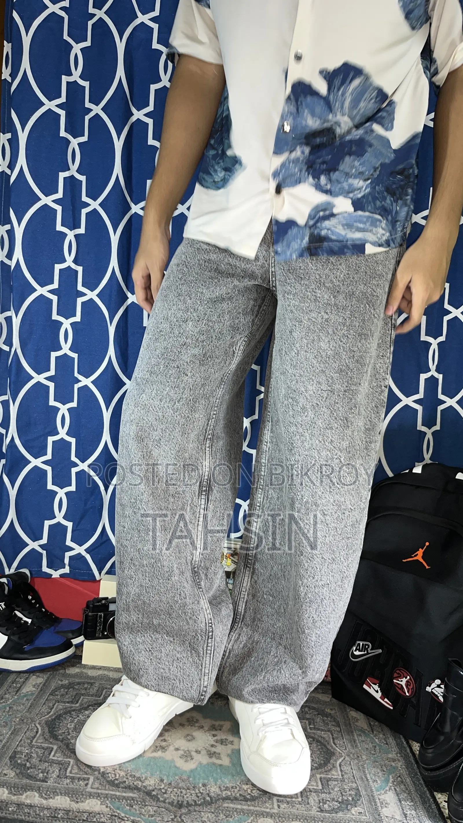 Wide Leg Ash Color Acid Wash Jeans Baggy Pants