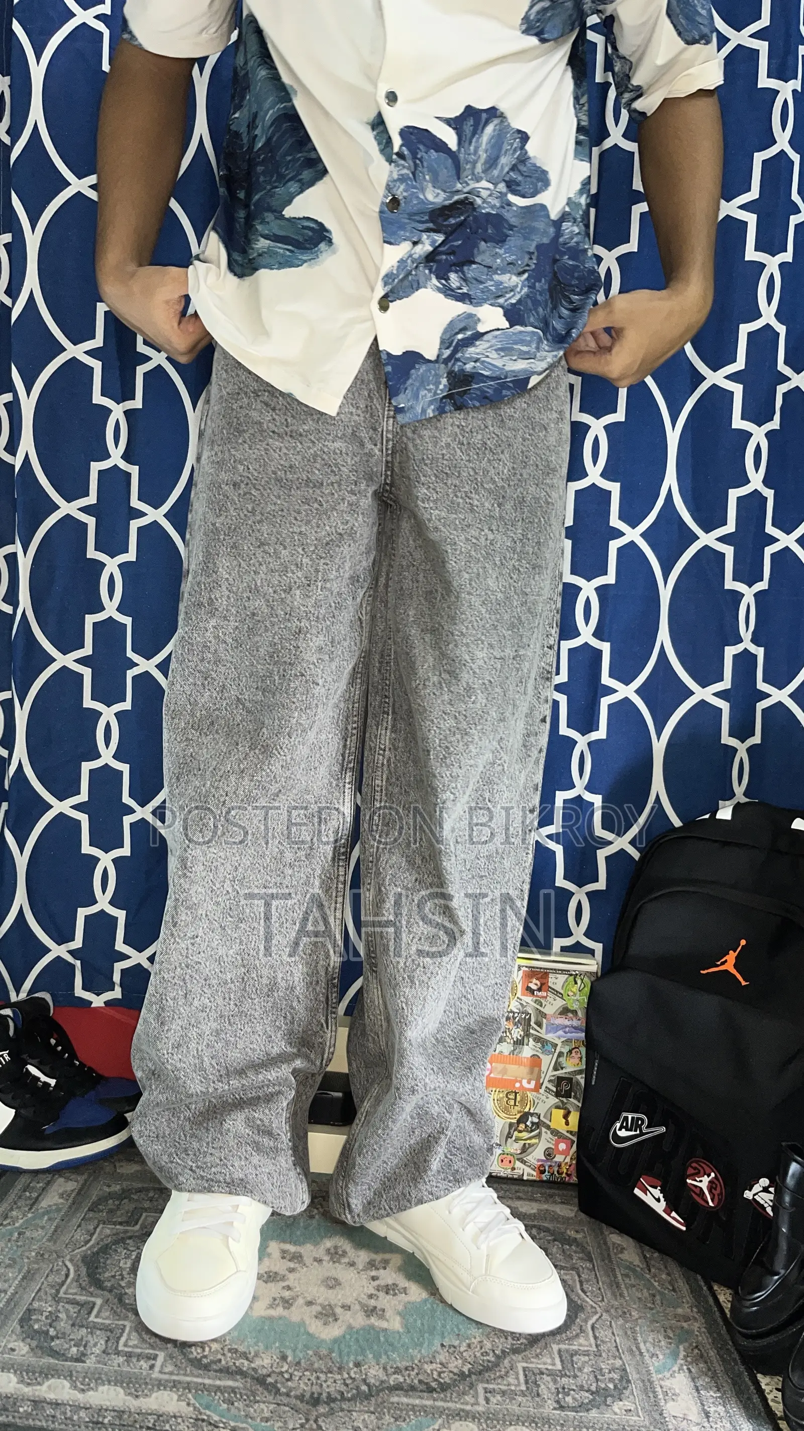 Wide Leg Ash Color Acid Wash Jeans Baggy Pants