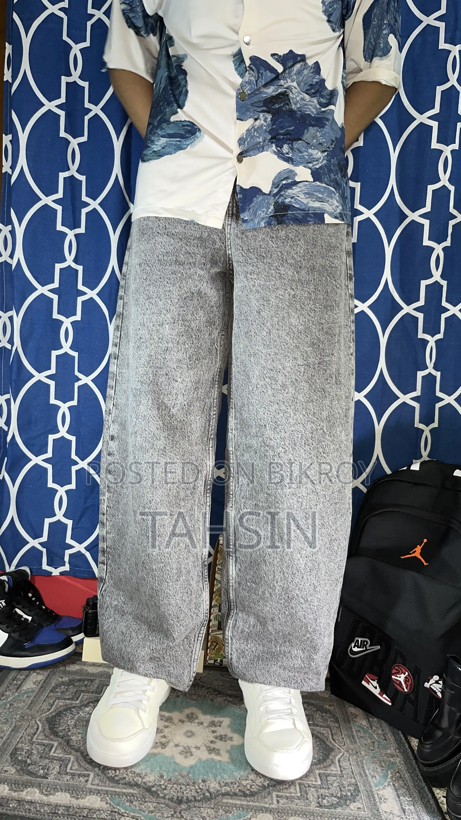 Wide Leg Ash Color Acid Wash Jeans Baggy Pants