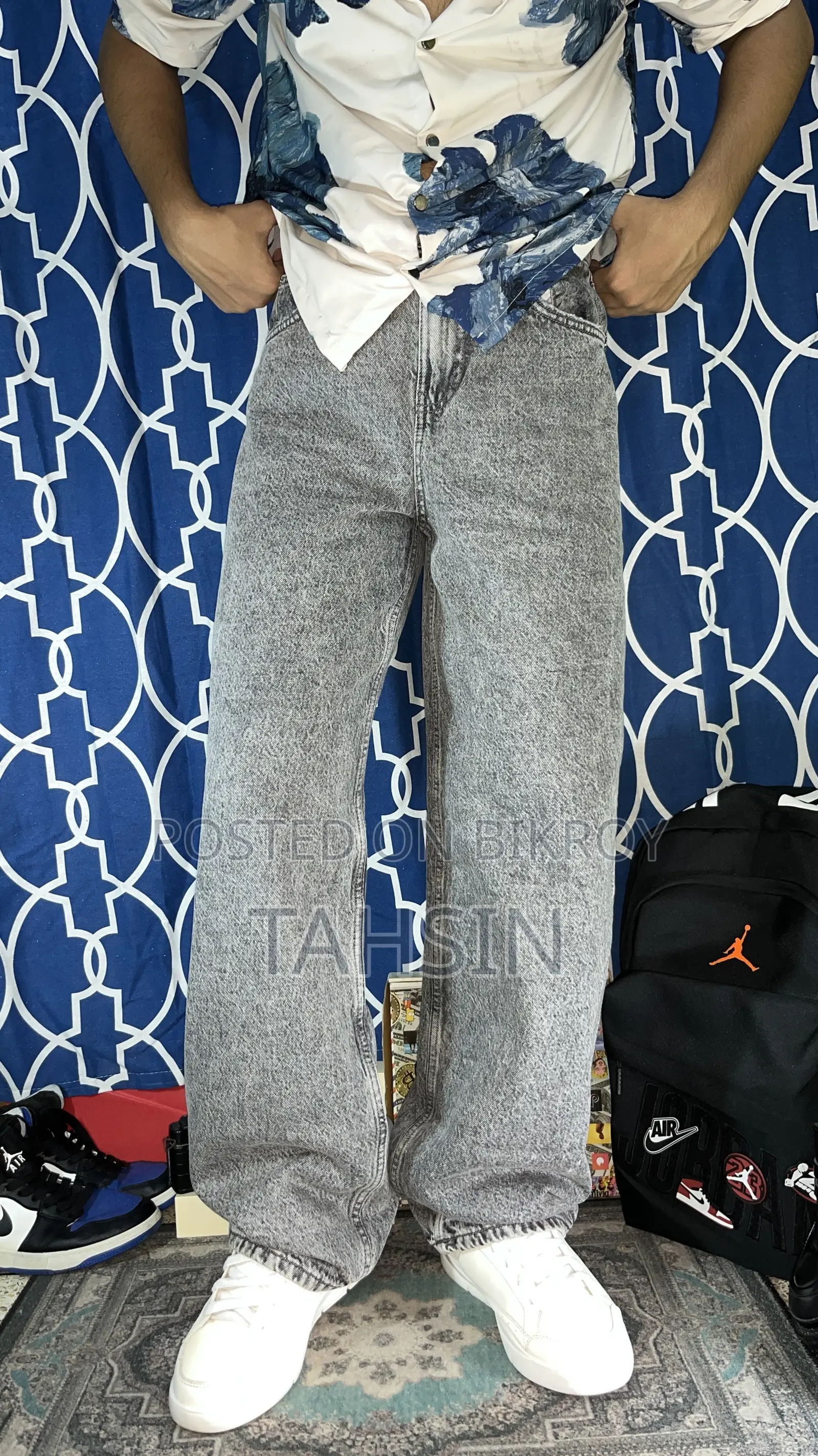 Wide Leg Ash Color Acid Wash Jeans Baggy Pants