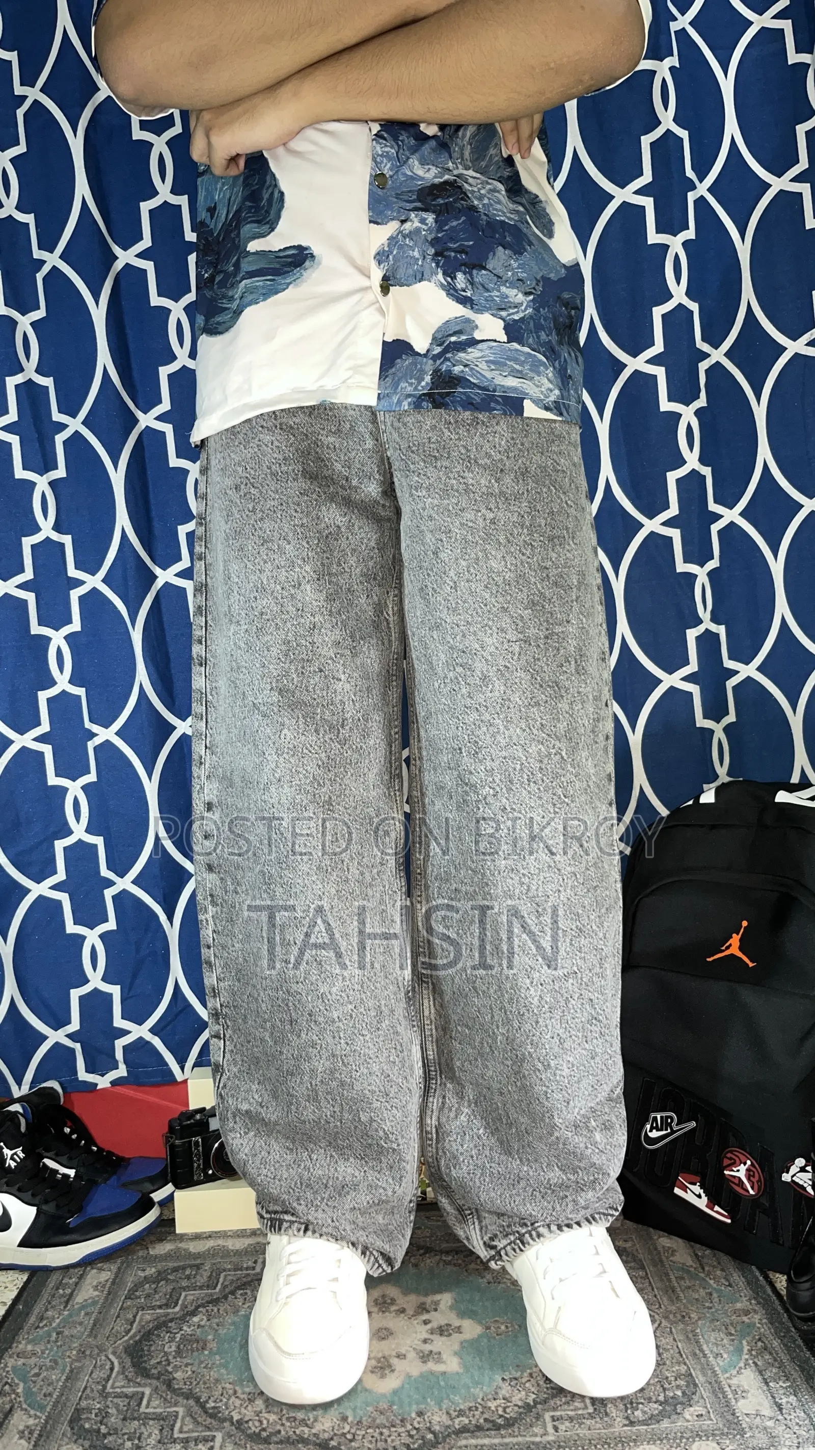 Wide Leg Ash Color Acid Wash Jeans Baggy Pants