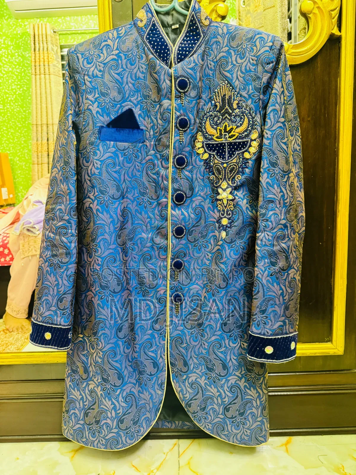 Royal Blue Color Gorgeous Embroidered Sherwani with Karchupi Work