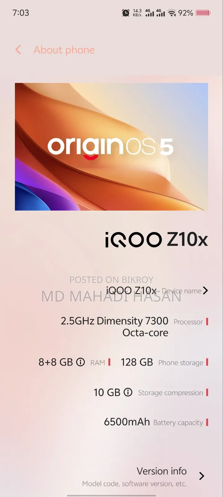 iQOO Z10x 128 GB Blue