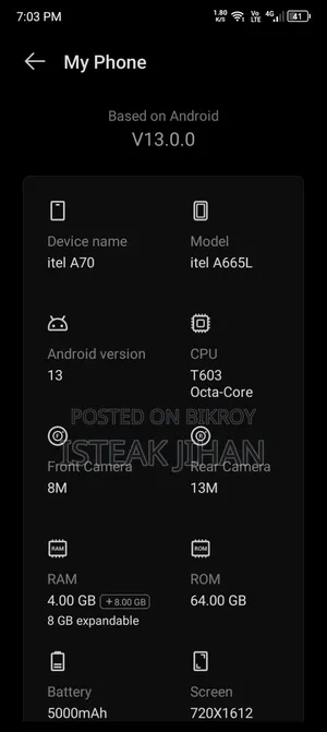 Itel A70 128 GB Gold
