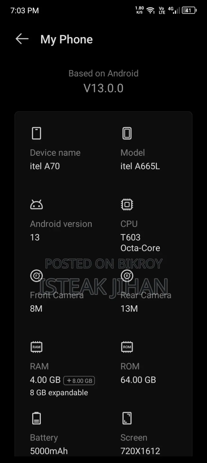 Itel A70 128 GB Gold