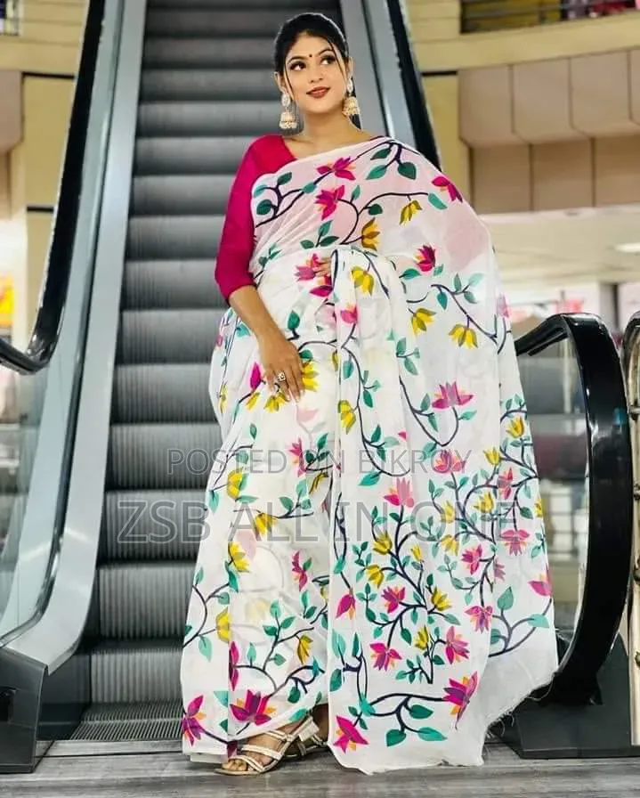 হাফ সিল্ক স্ক্রিন প্রিন্ট শাড়ি
